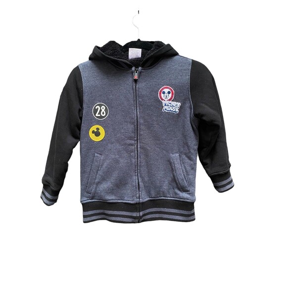 Disney Mickey Mouse Kids size S (6-7) sherpa lined hoodie jacket Black grey - Picture 1 of 11